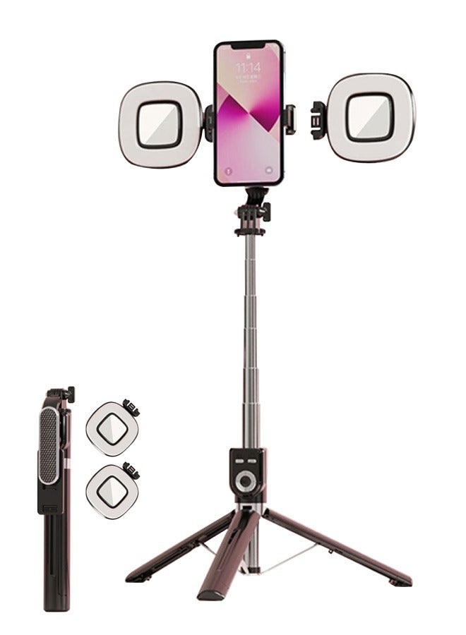 1.3m Telescopic Tripod with Three-Color Fill Light 360° Rotating Selfie Stick with Bluetooth Remote Rechargeable Selfie Stick Tripod for iPhone 16/15/14/13/12 Pro Max, Samsung Galaxy, and More - Image 1