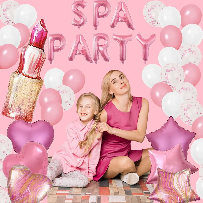 DUFACAI 46 Pieces Spa Party Decorations Balloons Spa Theme Birthday Party Supplies Lipstick Cosmetics Balloons Foil Fringe Curtains for Girls Spa Day Makeup Party (Light Pink) - Image 4