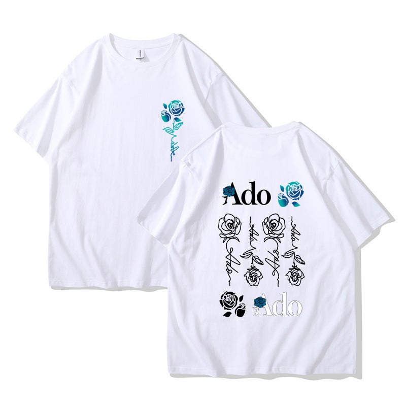 Ado Blue Rose T Shirt Wish World Tour Merch T Shirt Men Women Fashion Casual Harajuku Short Sleeve - Image 3
