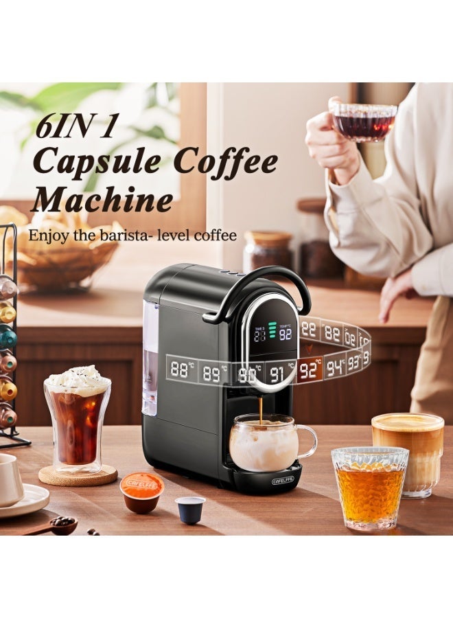 Cafelffe New Upgrade 6 in 1 Capsule Coffee Maker with 7 Level Coffee Volume & Temperature Adjustment and Automatic Pressure Relief | For NS/DG/Kcup Capsule, ESE 44mm Pods, Tea Leaves and Coffee Powder 1450W Black - Image 5