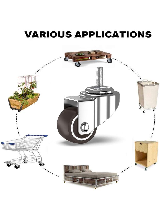 LAMAY Set of 4 Small Caster Wheels with 2 Brakes + Screws M6x15mm - 90Lbs - Low Profile Castor Wheels with Brakes - No Floor Marks Silent Casters - Mini Wheels for Cart(Size:1IN) - Image 4