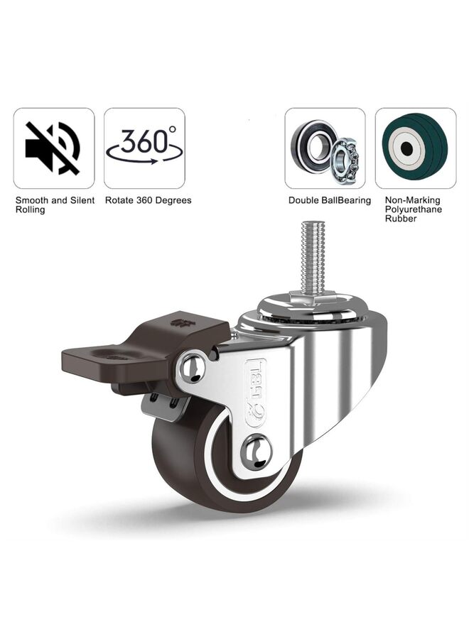 LAMAY Set of 4 Small Caster Wheels with 2 Brakes + Screws M6x15mm - 90Lbs - Low Profile Castor Wheels with Brakes - No Floor Marks Silent Casters - Mini Wheels for Cart(Size:1IN) - Image 3