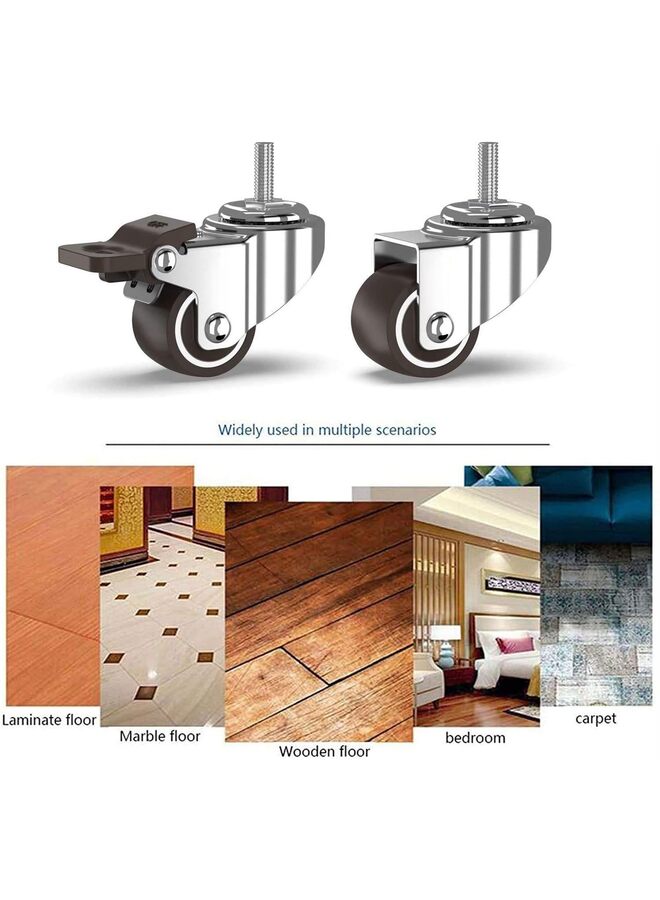 LAMAY Set of 4 Small Caster Wheels with 2 Brakes + Screws M6x15mm - 90Lbs - Low Profile Castor Wheels with Brakes - No Floor Marks Silent Casters - Mini Wheels for Cart(Size:1IN) - Image 5