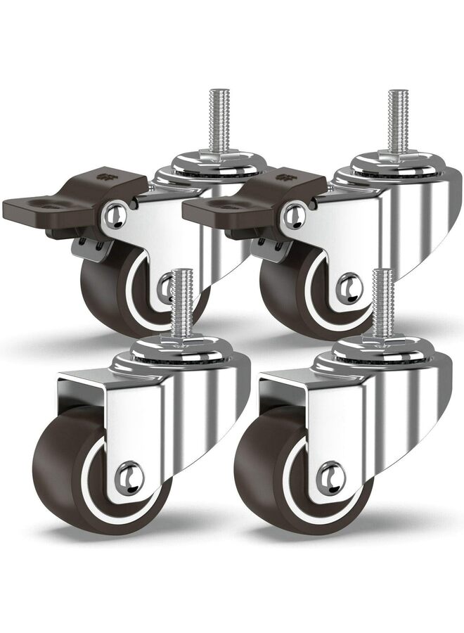 LAMAY Set of 4 Small Caster Wheels with 2 Brakes + Screws M6x15mm - 90Lbs - Low Profile Castor Wheels with Brakes - No Floor Marks Silent Casters - Mini Wheels for Cart(Size:1IN) - Image 1