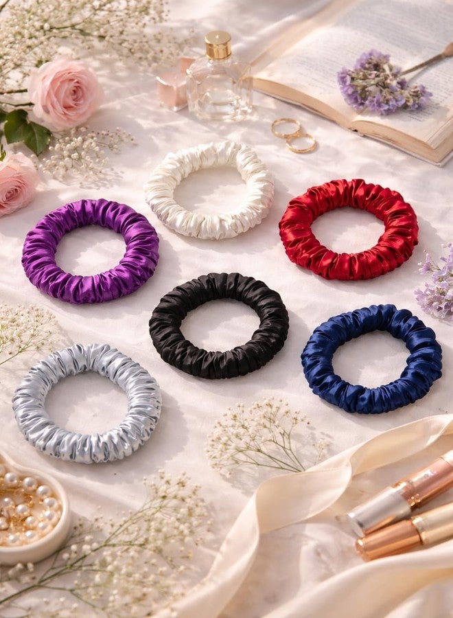 Atrube Luxury Skinny Satin Scrunchies for Women, Pack of 6, Anti-Hair-Breakage Hair Ties for Girls (PURPLE) - Image 2