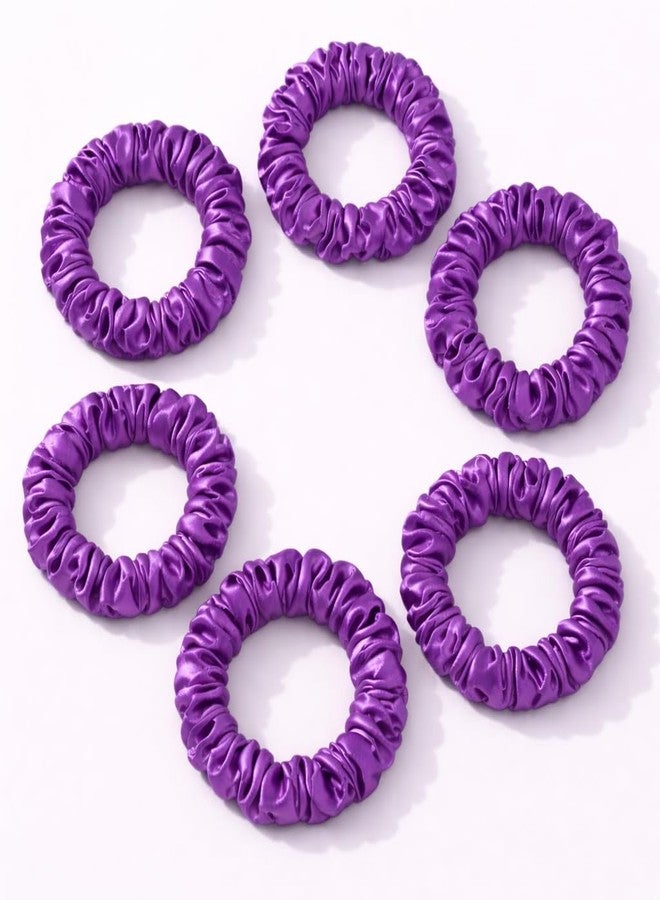 Atrube Luxury Skinny Satin Scrunchies for Women, Pack of 6, Anti-Hair-Breakage Hair Ties for Girls (PURPLE) - Image 1