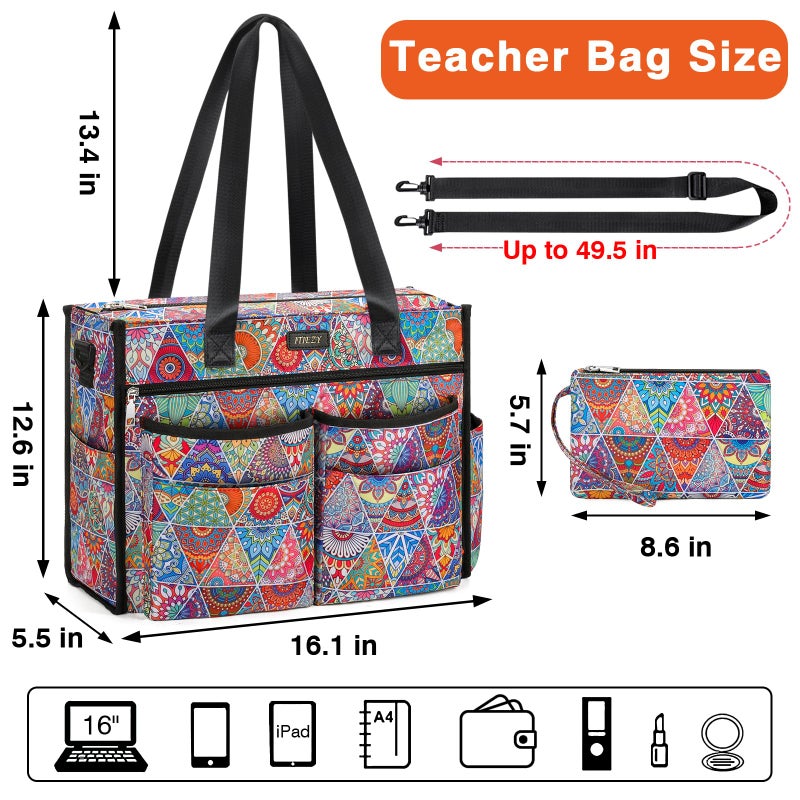 ITIEZY Utility Tote Bag for Women with 18 Pockets - Large Teacher Tote Bag with Zipper Compartment 2 Pcs Everything Bag Nurse Bags for Work, Travel - Image 3