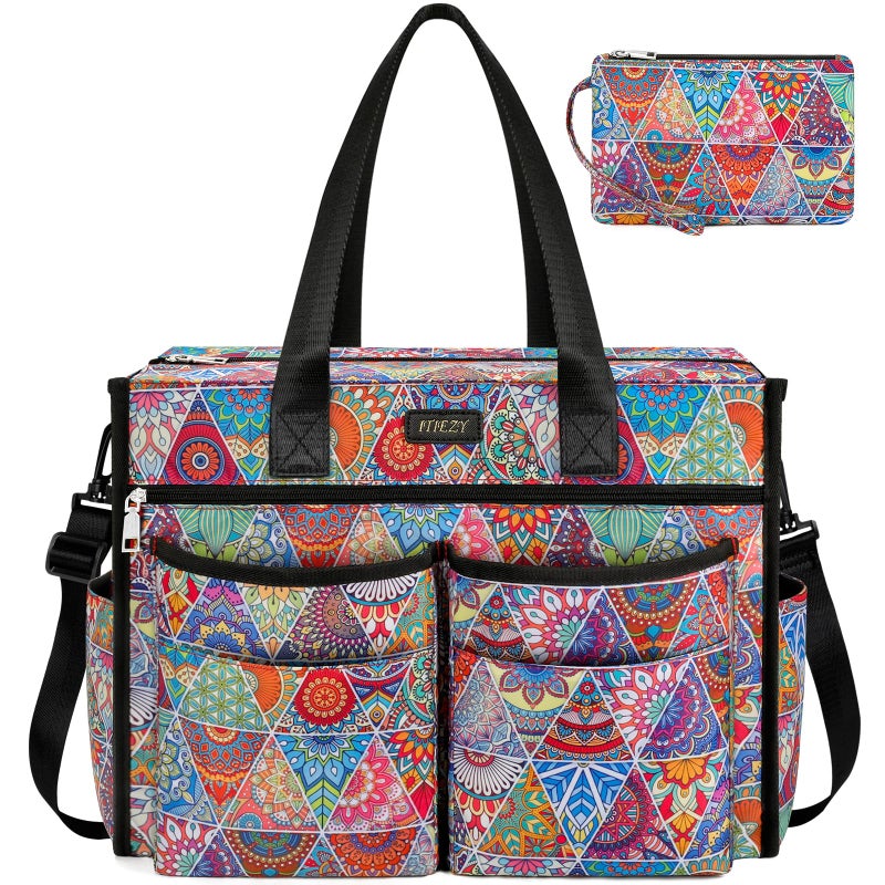 ITIEZY Utility Tote Bag for Women with 18 Pockets - Large Teacher Tote Bag with Zipper Compartment 2 Pcs Everything Bag Nurse Bags for Work, Travel - Image 1