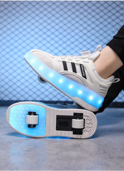 SINAILONG Unisex Kids Roller Skates Shoes USB Charging, Girls Boys LED Roller Skate Shoes with Double Wheels Retractable Technical Skateboarding