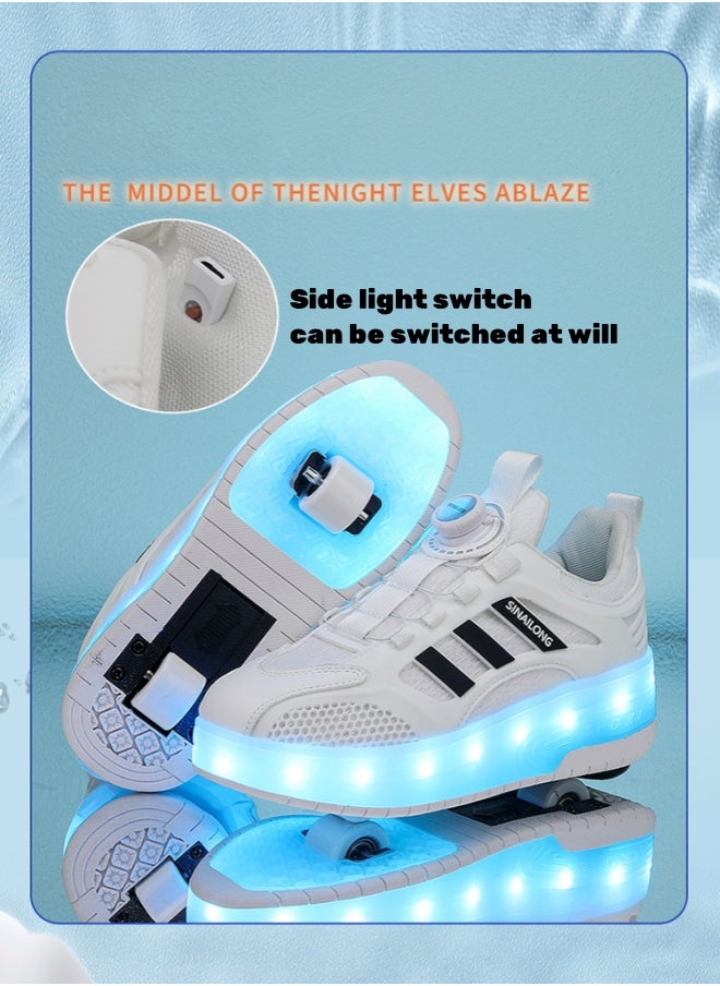 SINAILONG Unisex Kids Roller Skates Shoes USB Charging, Girls Boys LED Roller Skate Shoes with Double Wheels Retractable Technical Skateboarding