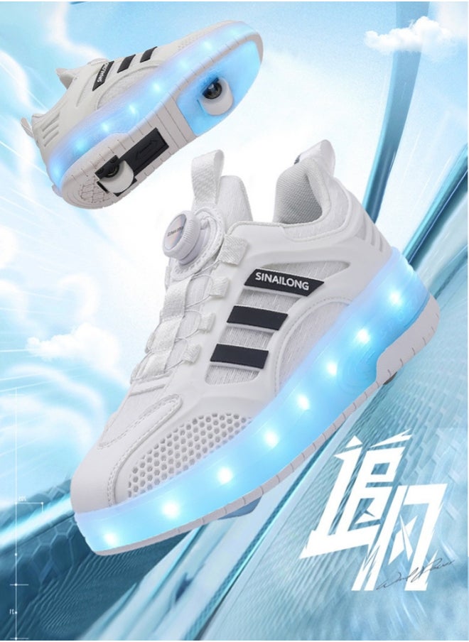 SINAILONG Unisex Kids Roller Skates Shoes USB Charging, Girls Boys LED Roller Skate Shoes with Double Wheels Retractable Technical Skateboarding