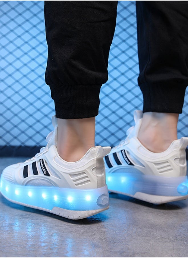 SINAILONG Unisex Kids Roller Skates Shoes USB Charging, Girls Boys LED Roller Skate Shoes with Double Wheels Retractable Technical Skateboarding