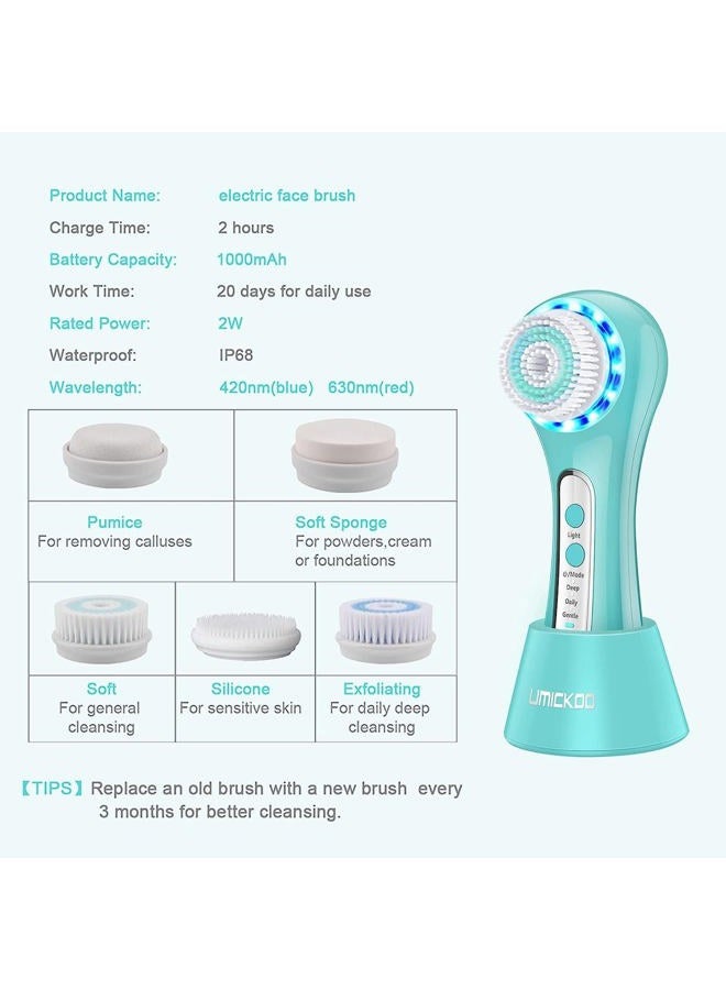 UMICKOO Face Scrubber Exfoliator,Facial Cleansing Brush Rechargeable IPX7 Waterproof with 5 Brush Heads,Electric Face Spin Brush for Exfoliating, Massaging and Deep Cleansing - Image 4