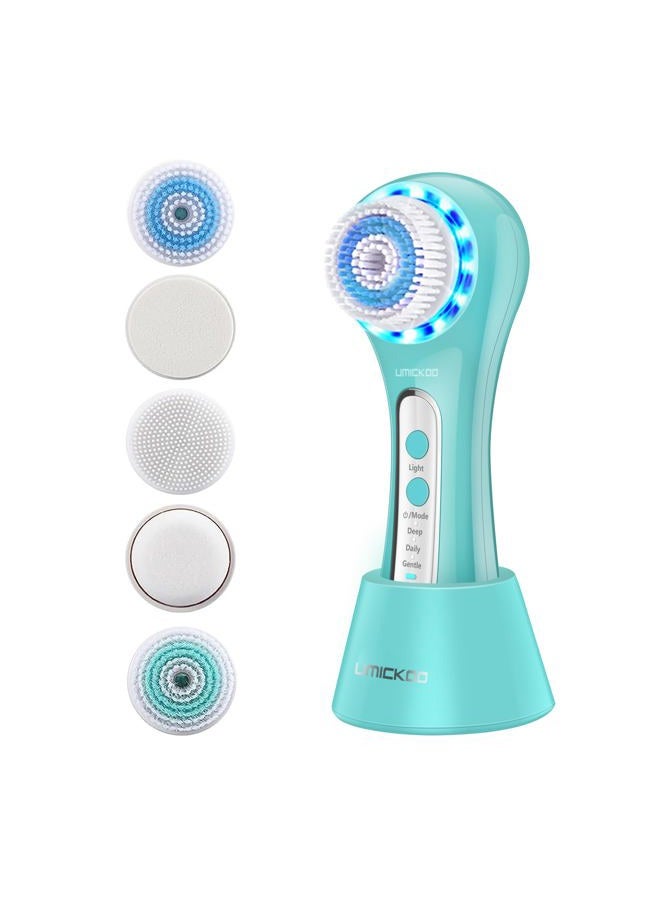 UMICKOO Face Scrubber Exfoliator,Facial Cleansing Brush Rechargeable IPX7 Waterproof with 5 Brush Heads,Electric Face Spin Brush for Exfoliating, Massaging and Deep Cleansing - Image 1