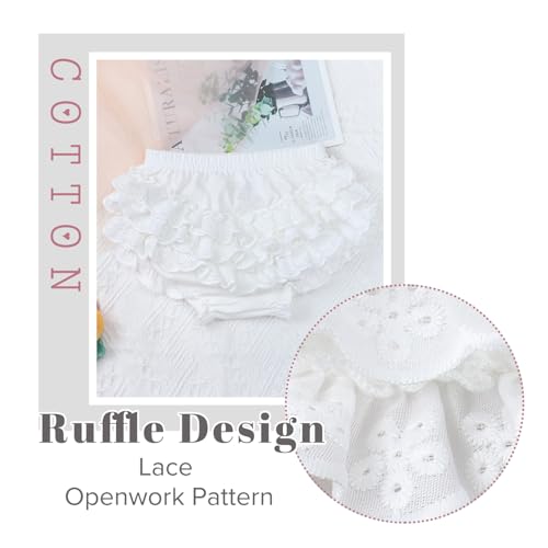 Bosweety 5 Piece Set of Ruffled Lace Panty Diaper Covers for Baby Girls Cotton Toddler White Shorts Underwear - Image 4