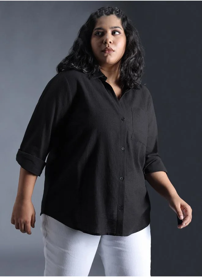 HIGH STAR High Star Plus Size Solid Regular Fit Shirt with Pocket Detail