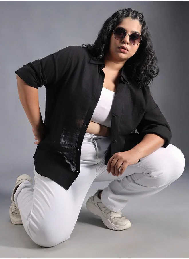 HIGH STAR High Star Plus Size Solid Regular Fit Shirt with Pocket Detail