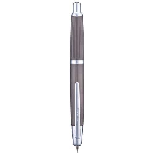 Wikult Jinhao 10 Press Fountain Pen with Box, Brushed Matt Gray Retractable Medium Nib with Ink Converter Set (Silver Clip) - Image 1