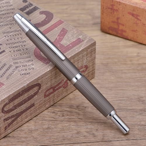 Wikult Jinhao 10 Press Fountain Pen with Box, Brushed Matt Gray Retractable Medium Nib with Ink Converter Set (Silver Clip) - Image 3