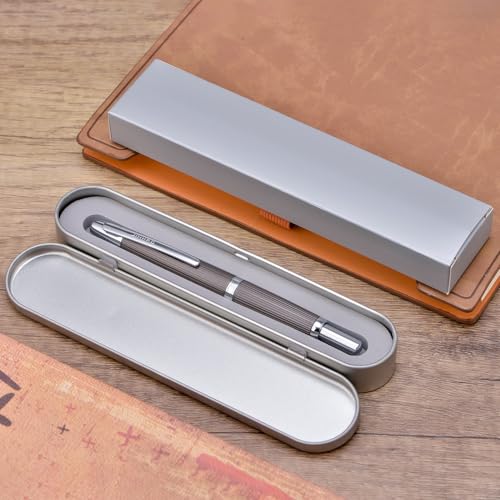Wikult Jinhao 10 Press Fountain Pen with Box, Brushed Matt Gray Retractable Medium Nib with Ink Converter Set (Silver Clip) - Image 4