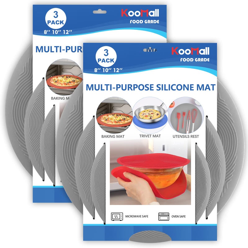 Pack 2KooMall 12 10 8 Inch Multiuse Microwave Mat Trivet Pot Holders Drying Baking Place Mat Utensils Rest Silicone Cover Pad for Hot Pot PanPlates Dishes Kitchen CounterHeat ResistantGray