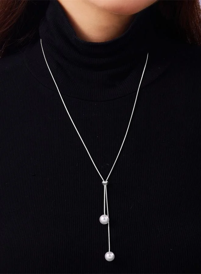 تايك تو Silver Y Necklace with Pearl Drops