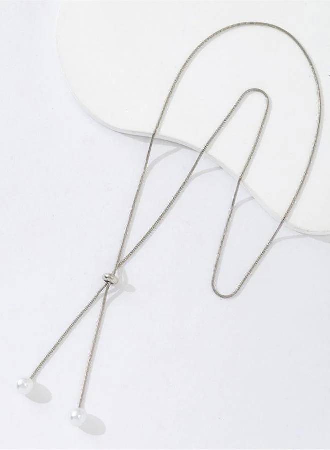 تايك تو Silver Y Necklace with Pearl Drops