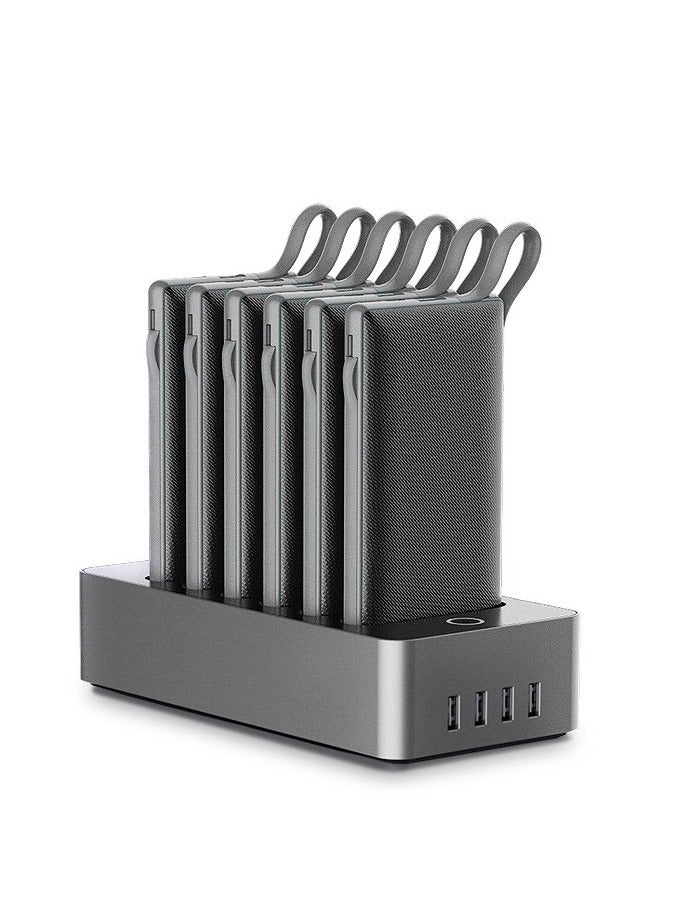 WST Powerbanks Charger Station 6in1 Portable Battery Pack Built In Cable Compatible with Lightning USB-C Micro USB Fast Charging Compact Slim 10000mah Compatible with iPhone Samsung iPad (Black) - Image 1