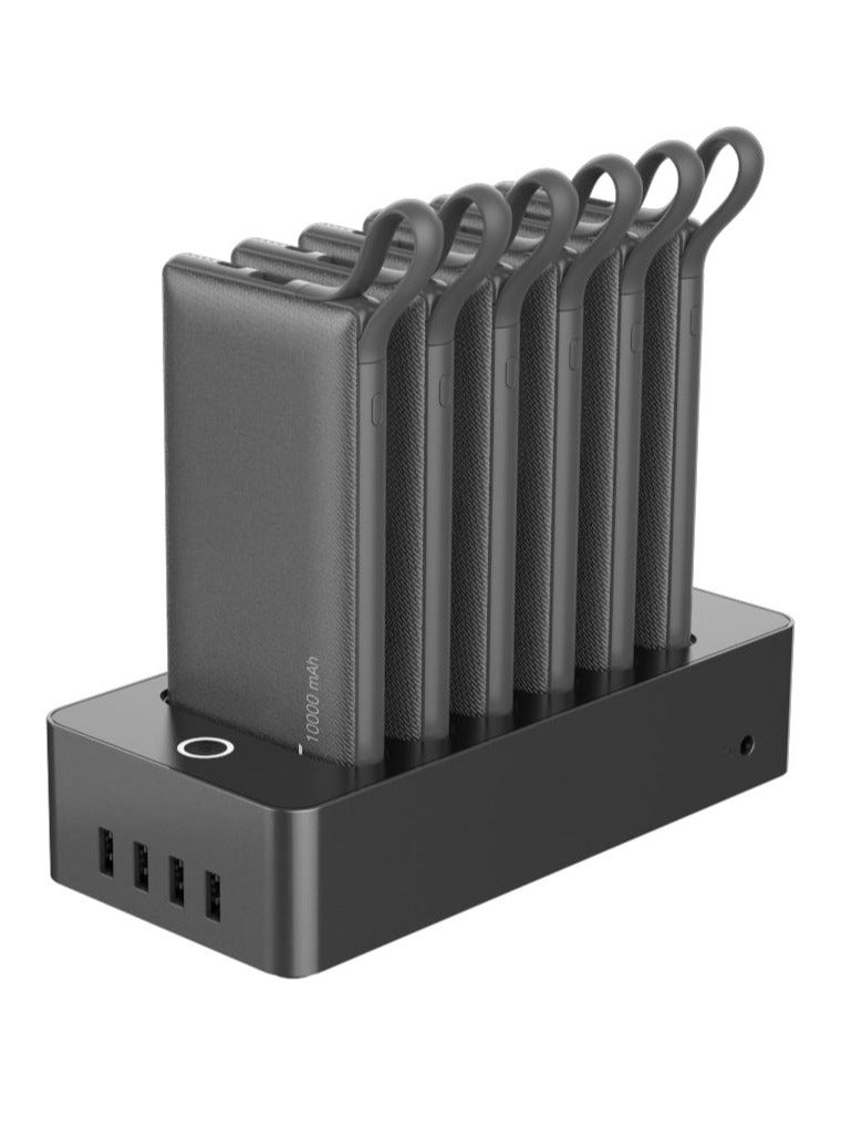 WST Powerbanks Charger Station 6in1 Portable Battery Pack Built In Cable Compatible with Lightning USB-C Micro USB Fast Charging Compact Slim 10000mah Compatible with iPhone Samsung iPad (Black) - Image 2