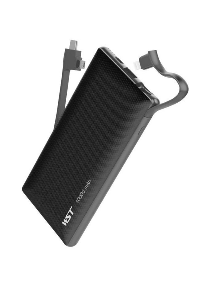 WST Powerbanks Charger Station 6in1 Portable Battery Pack Built In Cable Compatible with Lightning USB-C Micro USB Fast Charging Compact Slim 10000mah Compatible with iPhone Samsung iPad (Black) - Image 3