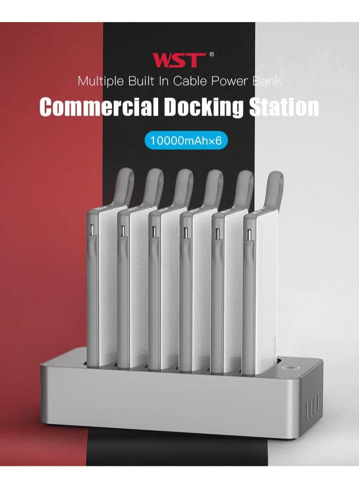 WST Powerbanks Charger Station 6in1 Portable Battery Pack Built In Cable Compatible with Lightning USB-C Micro USB Fast Charging Compact Slim 10000mah Compatible with iPhone Samsung iPad (Black) - Image 5