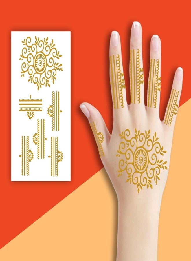 ORDERSHOCK Classic Circle Flower In Golden Color Design For Palm & Fingers, Simple Mehndi Sticker For Girls & Women - Image 2