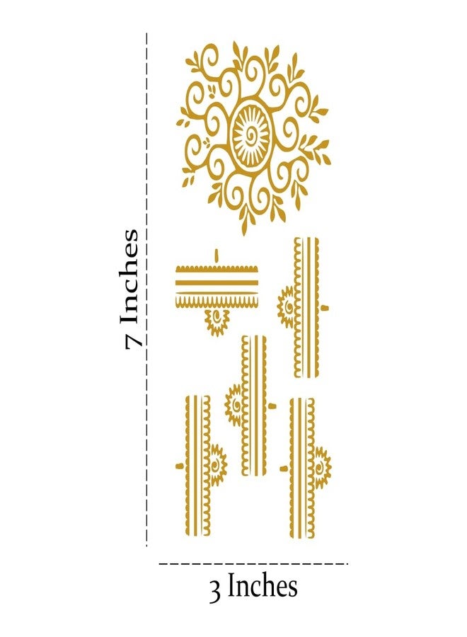 ORDERSHOCK Classic Circle Flower In Golden Color Design For Palm & Fingers, Simple Mehndi Sticker For Girls & Women - Image 3