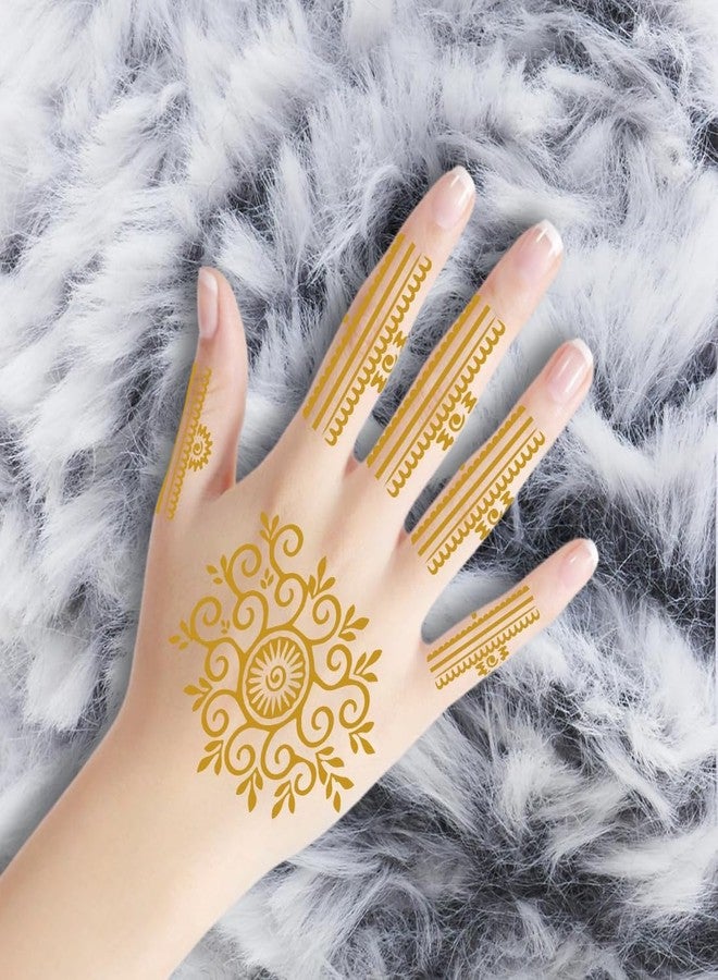 ORDERSHOCK Classic Circle Flower In Golden Color Design For Palm & Fingers, Simple Mehndi Sticker For Girls & Women - Image 4