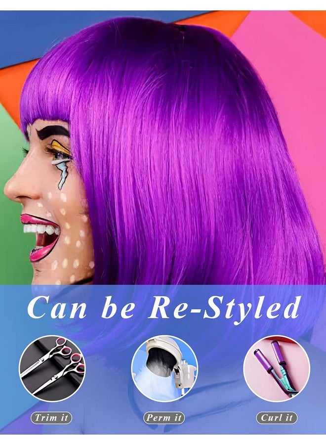 لوهو ماجيكا مجموعة من 4 باروكات ملونة، باروكات ملونة رائعة، باروكات قصيرة بشعر بوب، باروكات حفلات نيون، باروكات تنكرية مع نظارات شمسية بدون إطار على شكل قلب - مقاس واحد يناسب جميع النساء والأطفال والبالغين في حفلات الهالوين والنوادي الليلية - Image 5