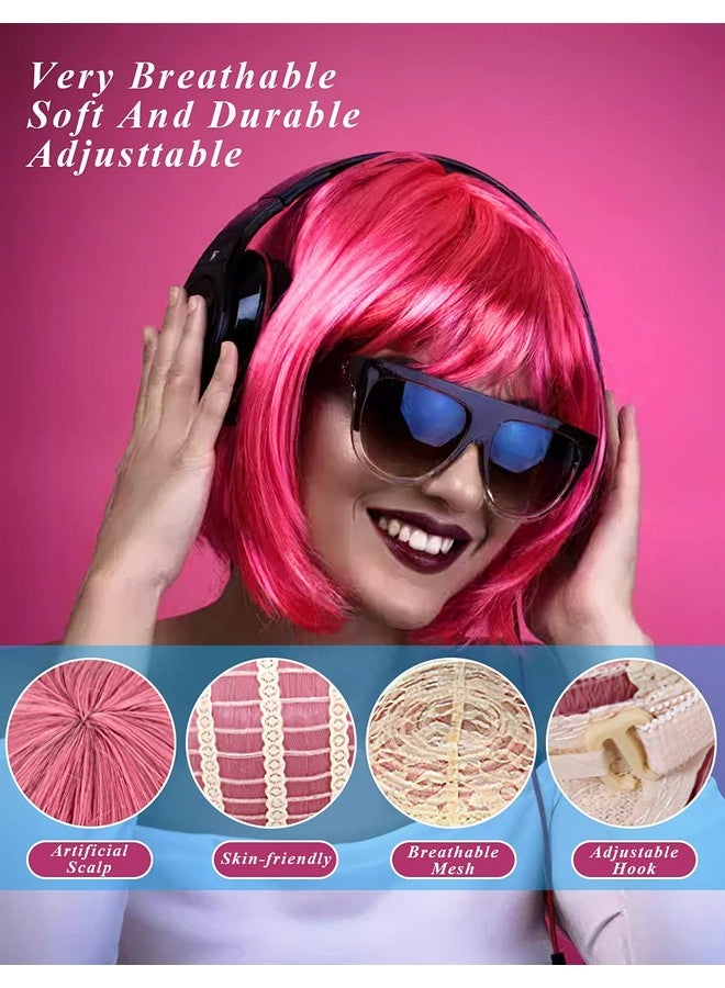 لوهو ماجيكا مجموعة من 4 باروكات ملونة، باروكات ملونة رائعة، باروكات قصيرة بشعر بوب، باروكات حفلات نيون، باروكات تنكرية مع نظارات شمسية بدون إطار على شكل قلب - مقاس واحد يناسب جميع النساء والأطفال والبالغين في حفلات الهالوين والنوادي الليلية - Image 3