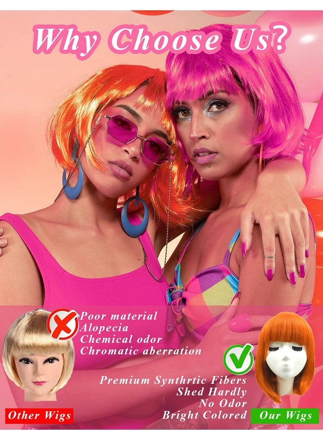 لوهو ماجيكا مجموعة من 4 باروكات ملونة، باروكات ملونة رائعة، باروكات قصيرة بشعر بوب، باروكات حفلات نيون، باروكات تنكرية مع نظارات شمسية بدون إطار على شكل قلب - مقاس واحد يناسب جميع النساء والأطفال والبالغين في حفلات الهالوين والنوادي الليلية - Image 4