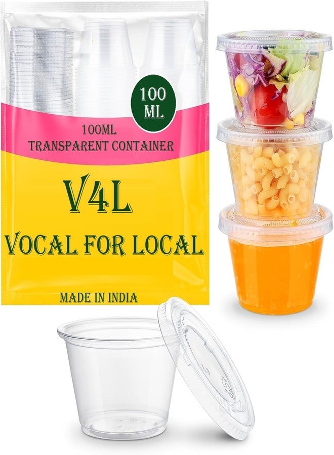 V4L Plastic Transparent Takeout Food Containers Food Storage Containers With Lids Freezer Safe | Meal Prep | Microwavable Dishwasher | Leakproof | BPA Free (100ml Pack of 50) - Image 1