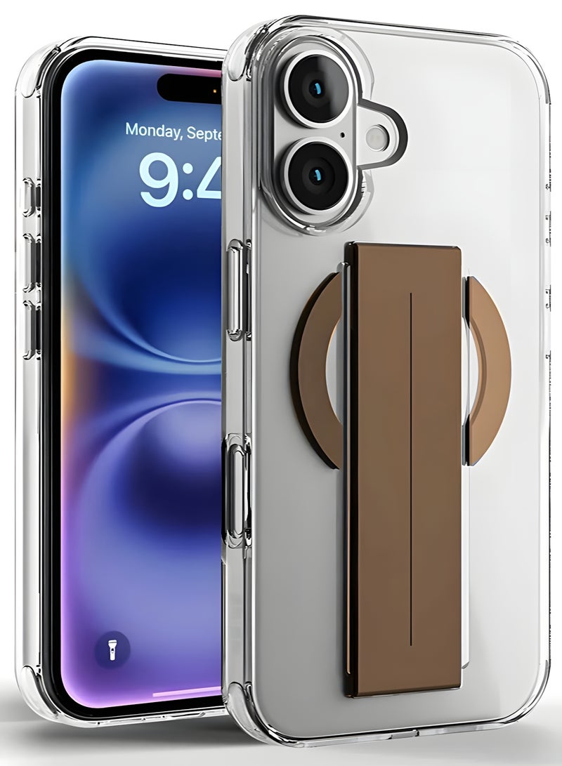 Flexi Hand Strap Magsafe Case for iPhone 16 Magsafe Clear Cover Magnetic Wireless Charging Support, Shockproof Protection, Scratch-Resistant for iPhone 16 MagSafe Grip Case - Brown
