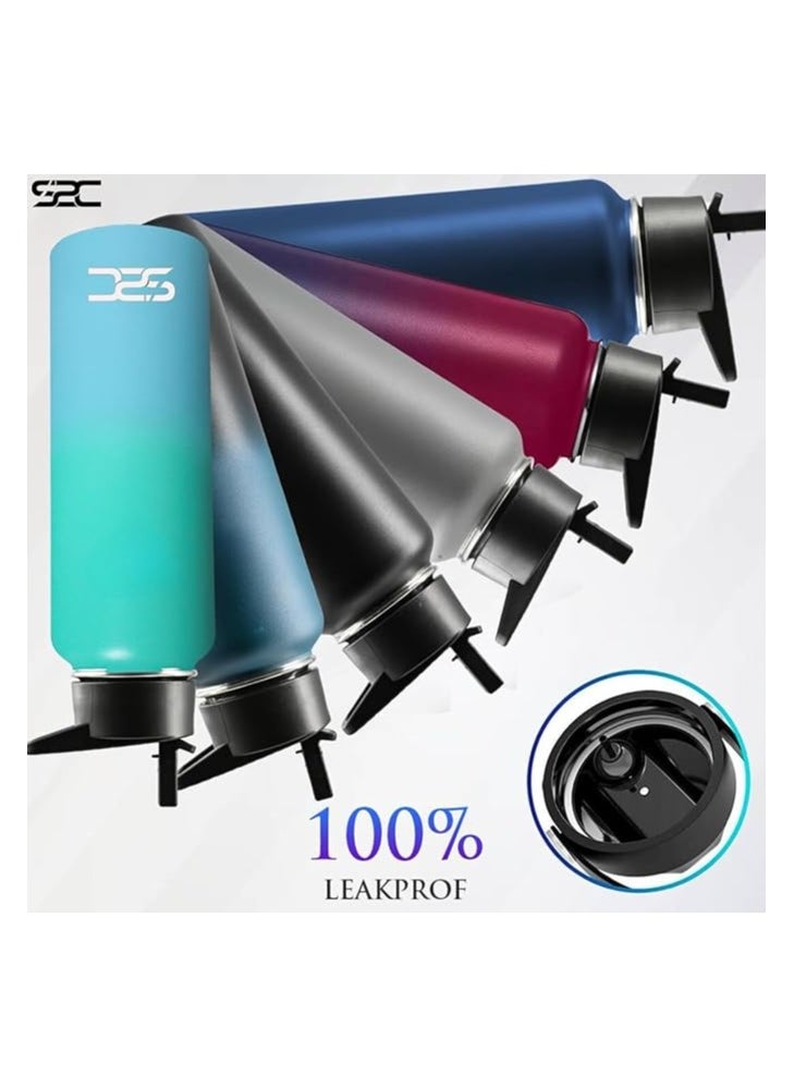 S2C 1200Ml Insulated Water Bottle With 3 Lids, Double Wall,Leak Proof, Stainless Steel Water Bottle With Straw Water Bottle For Gym, Water Bottle Thermos Flask For Hot Water Bottle (Sea Green)  - Image 4