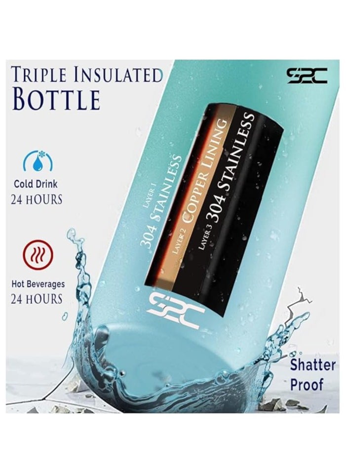 S2C 1200Ml Insulated Water Bottle With 3 Lids, Double Wall,Leak Proof, Stainless Steel Water Bottle With Straw Water Bottle For Gym, Water Bottle Thermos Flask For Hot Water Bottle (Sea Green)  - Image 5