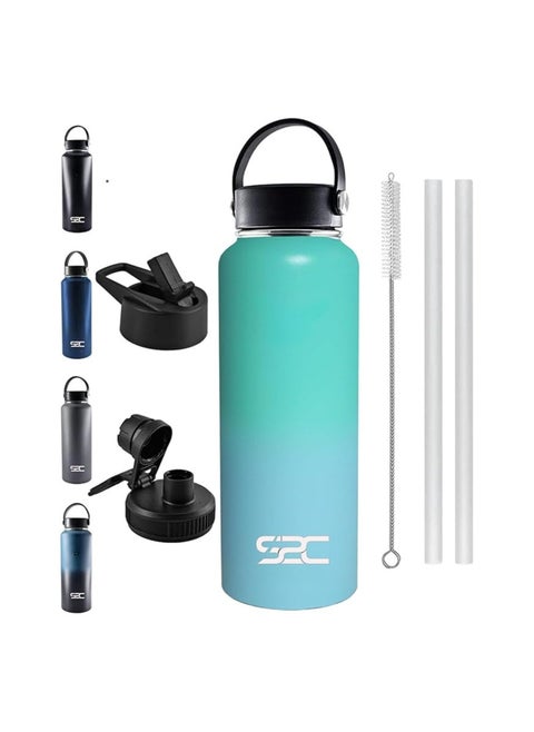 1200Ml Insulated Water Bottle With 3 Lids, Double Wall,Leak Proof, Stainless Steel Water Bottle With Straw Water Bottle For Gym, Water Bottle Thermos Flask For Hot Water Bottle (Sea Green)