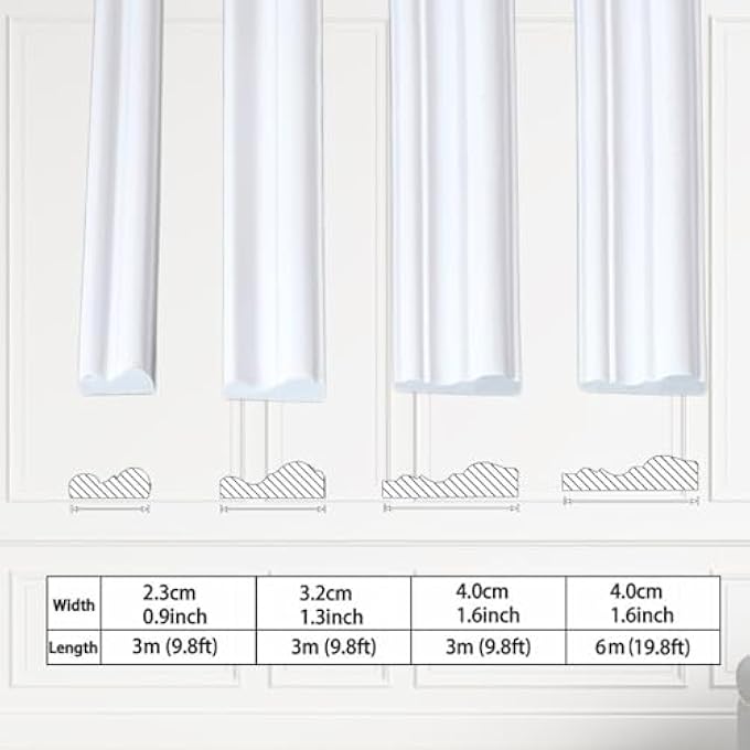 9.8 FT X 0.9 INCH WALL DECORATION MOLDING TRIM,SELF-ADHESIVE 3D CHAIR RAIL PANEL MOLDING, FLEXIBLE DIY WALL TRIM FOR WALLS MIRROR WINDOW FRAME AND HOME DECORATION - Image 3