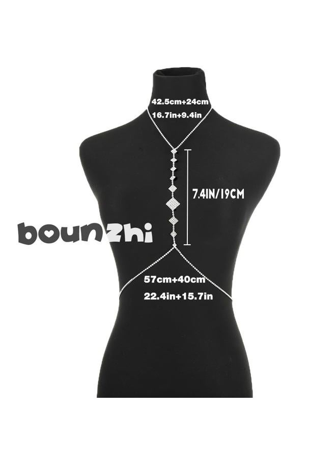 Bounzhi Rhinestone Body Chain Bra Crystal Body Jewelry Boho Bikini Body Necklace Crossover for Women(D) - Image 4