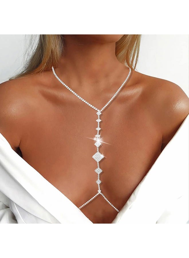 Bounzhi Rhinestone Body Chain Bra Crystal Body Jewelry Boho Bikini Body Necklace Crossover for Women(D) - Image 5