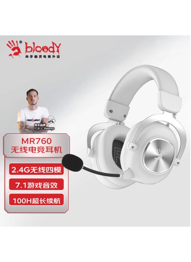 A4TECH A4tech Mr760 Wireless Gaming Headset, Over-ear, Bluetooth/2.4g/type-c/wired, Blood Hand Phantom, For Pubg/csgo, Computer Gaming, 7.1 Surround Sound, Silver And White  - Image 1