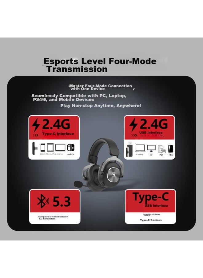 A4TECH A4tech Mr760 Wireless Gaming Headset, Over-ear, Bluetooth/2.4g/type-c/wired, Blood Hand Phantom, For Pubg/csgo, Computer Gaming, 7.1 Surround Sound, Silver And White  - Image 4