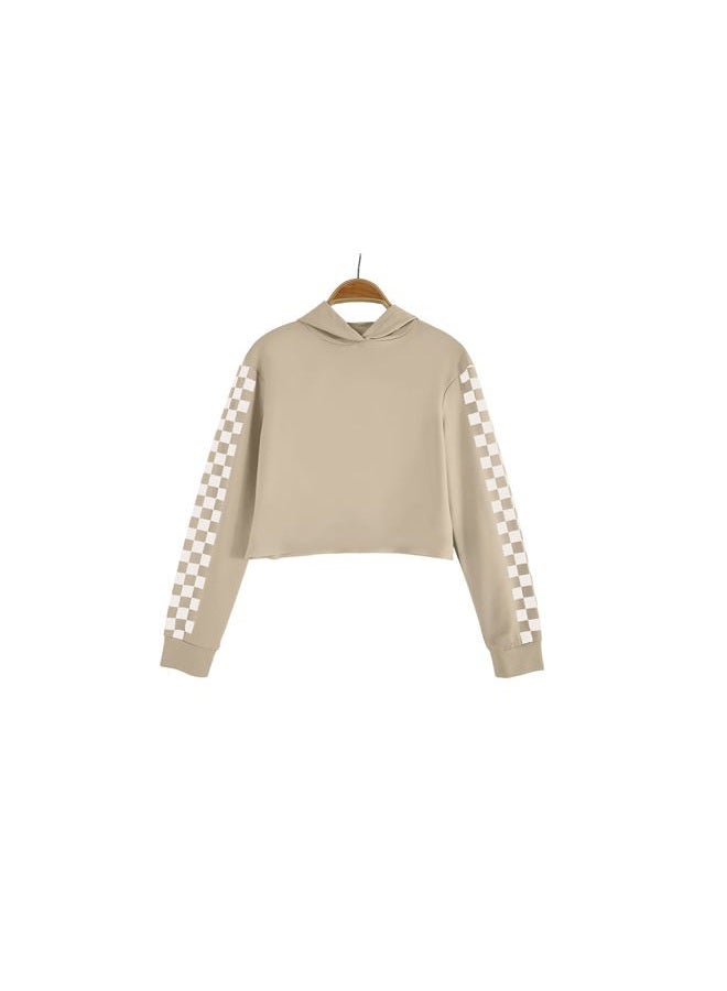 Meikulo Crop Tops for Teen Girls Hoodies Two Piece Outfits Tracksuit Activewear Kids Cute Long Sleeve Sweatshirts Sweatpants Beige, 13-14 Years - Image 2