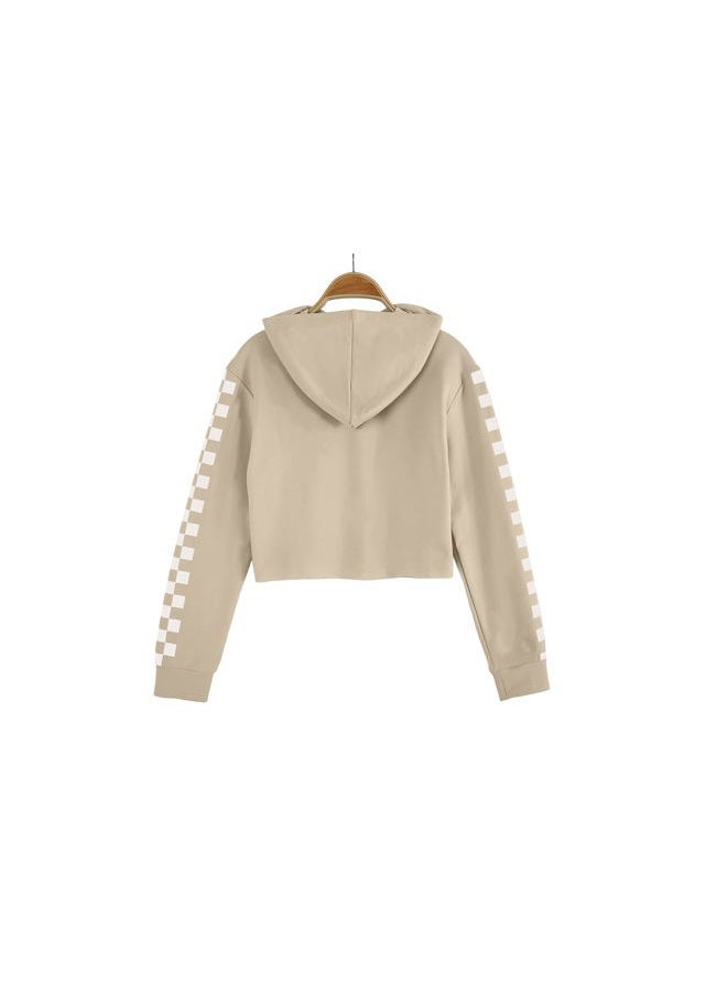 Meikulo Crop Tops for Teen Girls Hoodies Two Piece Outfits Tracksuit Activewear Kids Cute Long Sleeve Sweatshirts Sweatpants Beige, 13-14 Years - Image 3