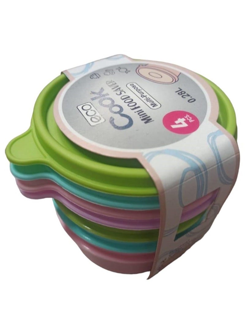 إيكو بلاست طقم علب حفظ طعام بلاستيك ميني بغطاء محكم متعدد الاغراض - طقم من 4 قطع - متعدد الالوان - 0.28  لتر - Image 3